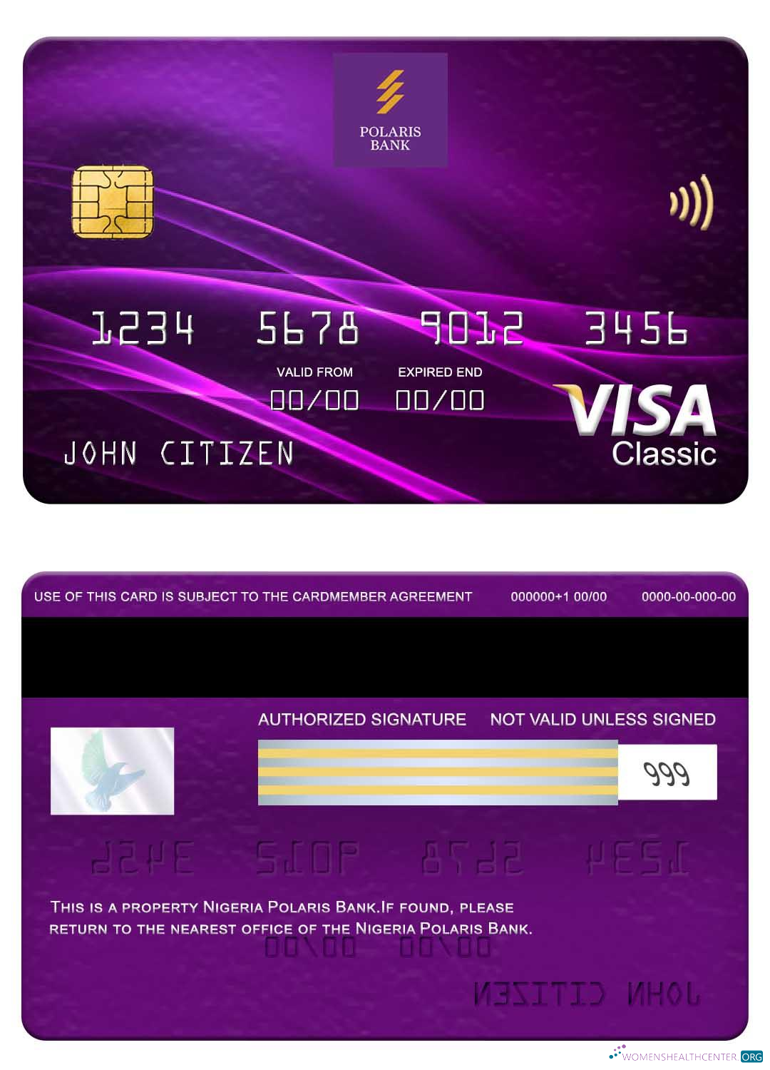 Download Nigeria Polaris Bank visa classic card Photoshop template